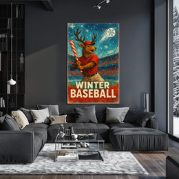 Winter Baseball Deer Poster: Festive Sports Art