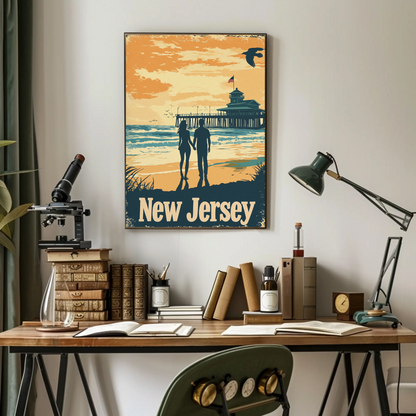 New Jersey Beach Couple Vintage Poster