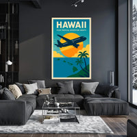 Hawaii Adventure Plane Vintage Travel Poster
