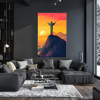Christ the Redeemer Geometric Sunset Art Poster