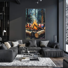 Cozy Glowing Campfire Night In The Forest Scene Poster