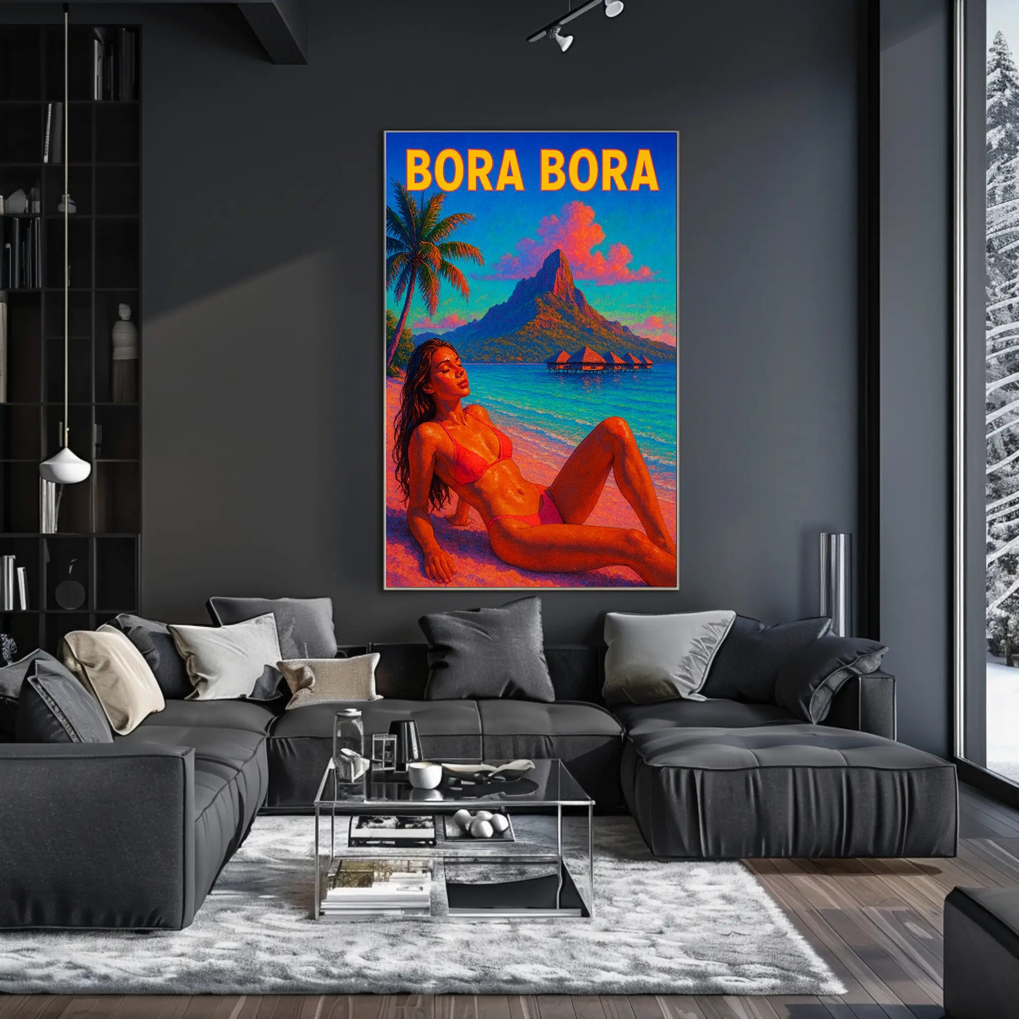 Vibrant Bora Bora Beach Scene in Travel Poster PosterGoat