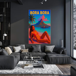 Vibrant Bora Bora Beach Scene in Travel Poster PosterGoat