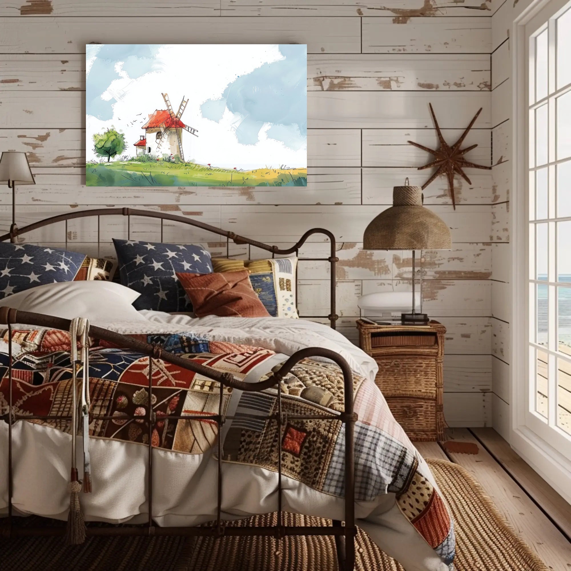 Serene Windmill Landscape Poster