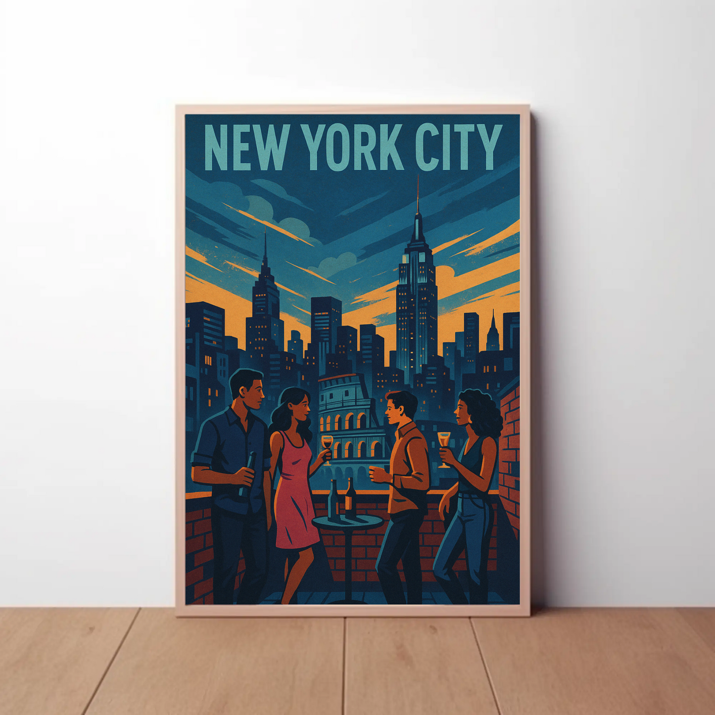 New York Rooftop Party City Skyline View Poster