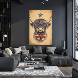 Highland Cow With Stars Sunglasses Americana Poster