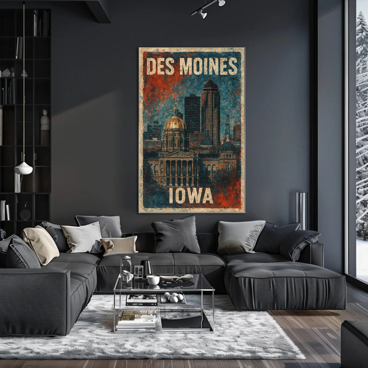 Des Moines Cityscape Vintage Travel Home Decor Poster