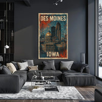 Des Moines Cityscape Vintage Travel Home Decor Poster