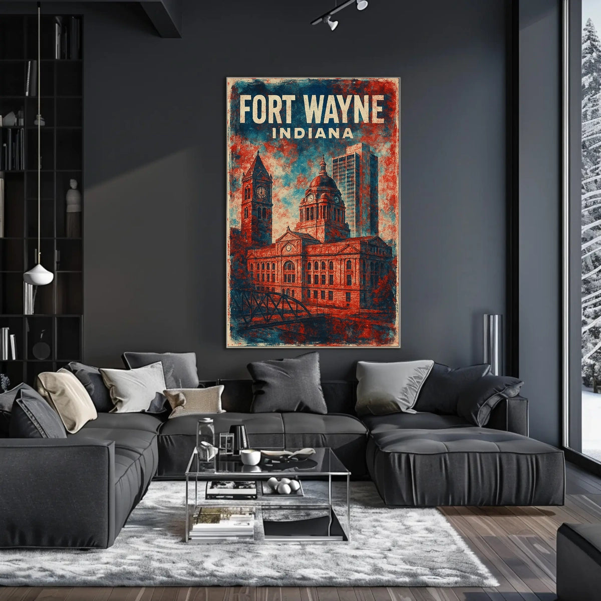 Fort Wayne Retro Cityscape Travel Poster