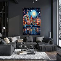 Charming European Townhouses Canal Travel Poster