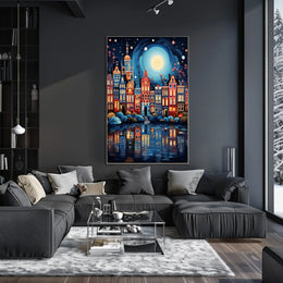 Charming European Townhouses Canal Travel Poster