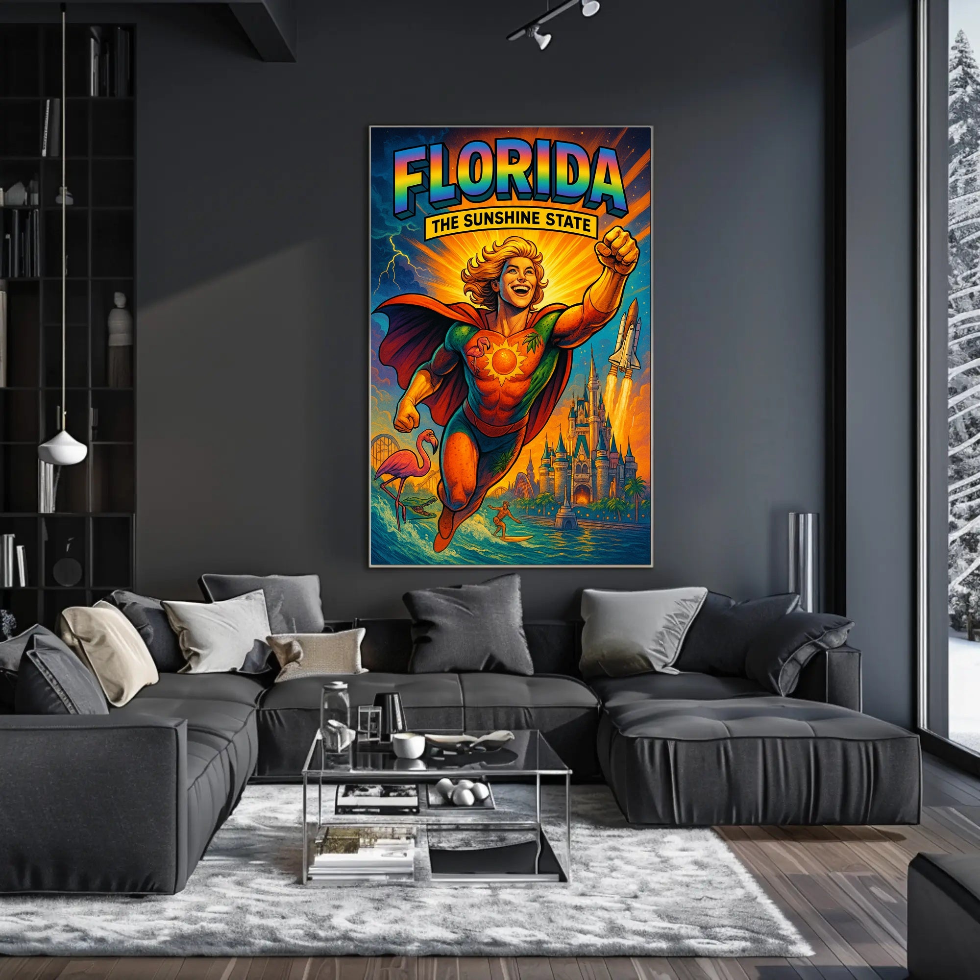 Florida Sunshine State Superhero Adventure Travel Poster PosterGoat