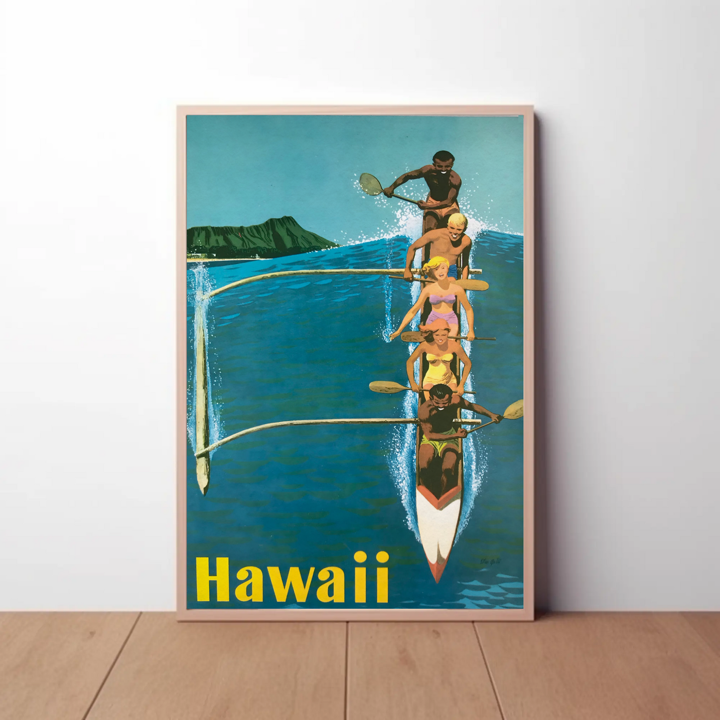 Hawaii Canoe Paddling Vintage Travel Poster Scene
