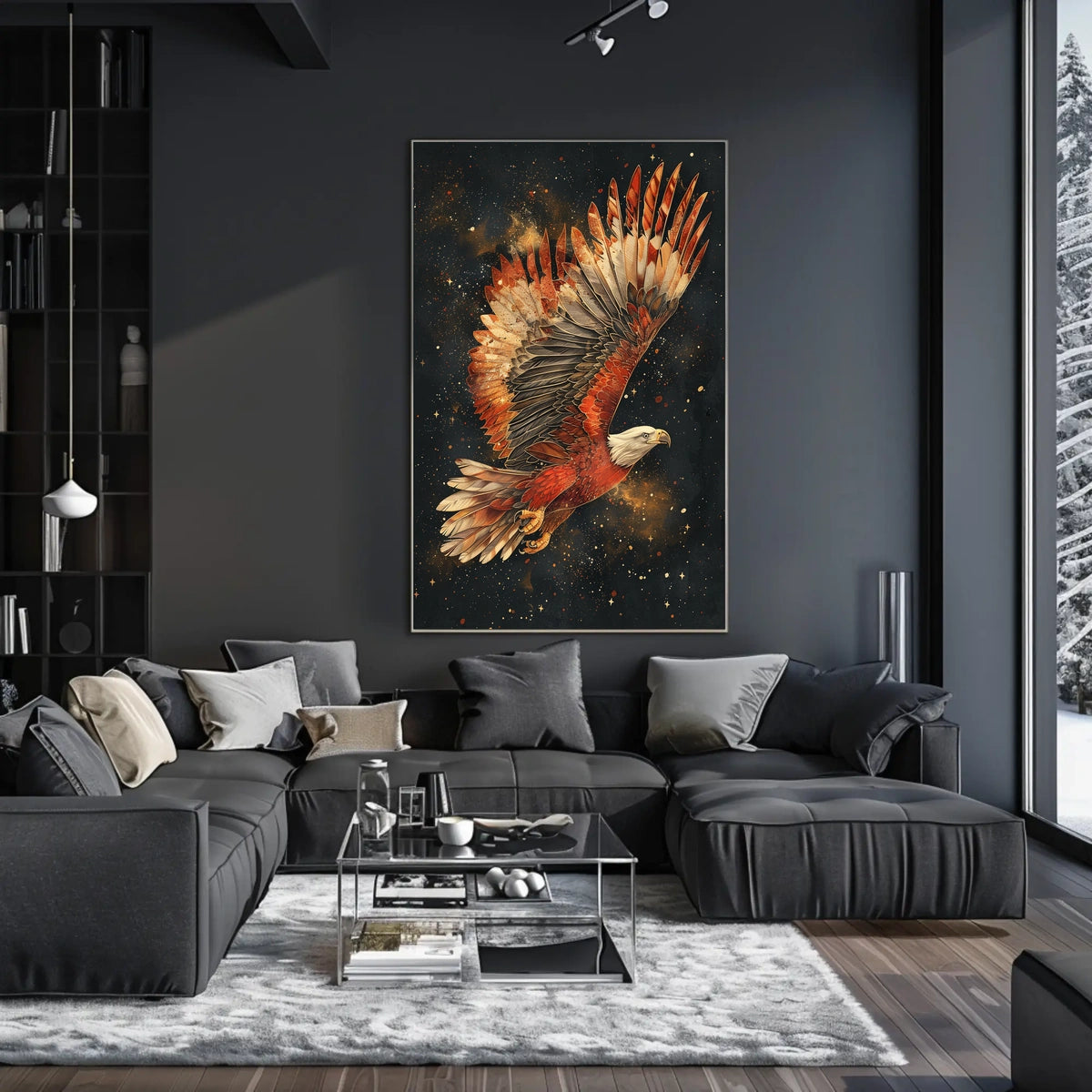 Majestic Cosmic Eagle in Flight Art Poster
