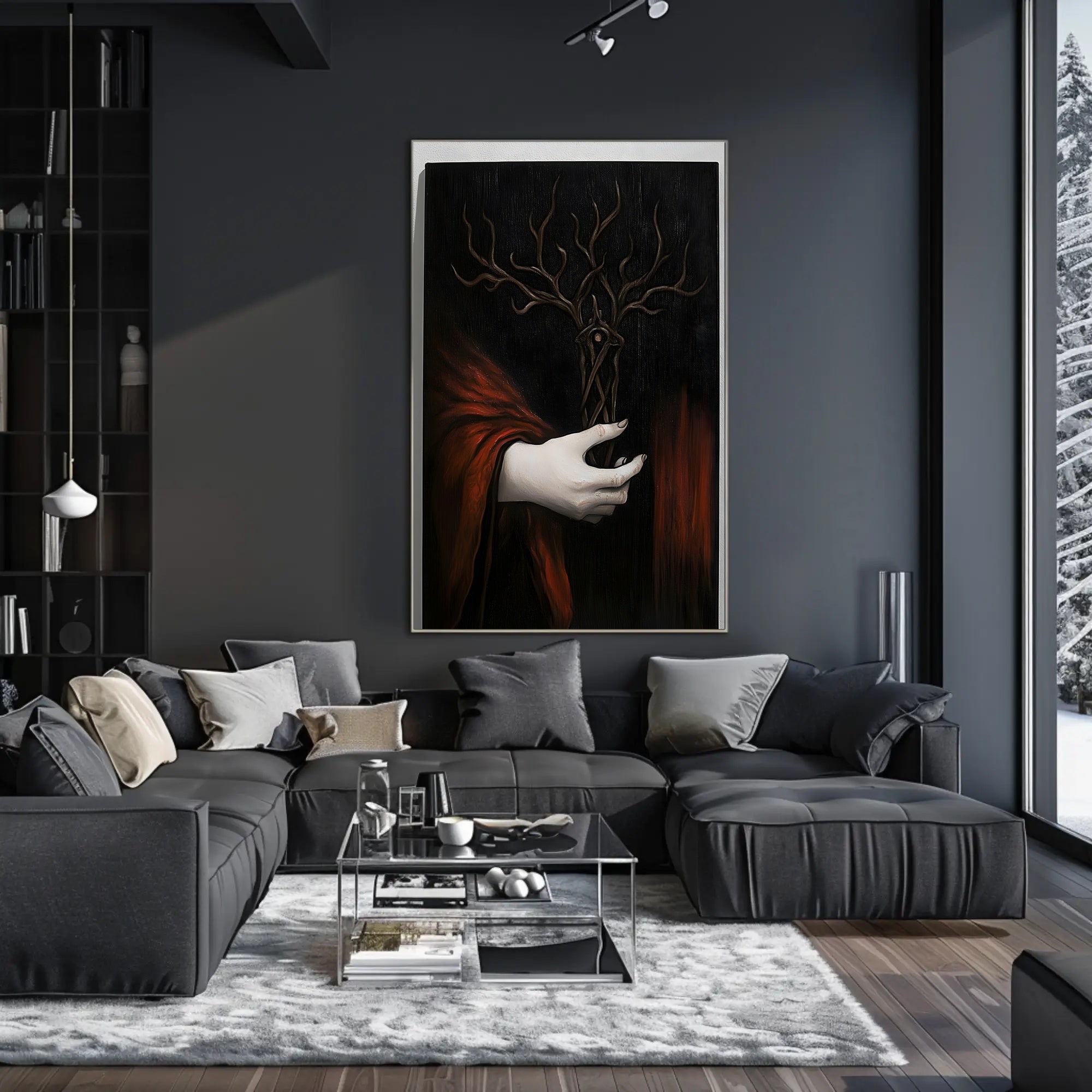 Surreal Hand Art with Red Fabric Abstract or Artistic Poster PosterGoat