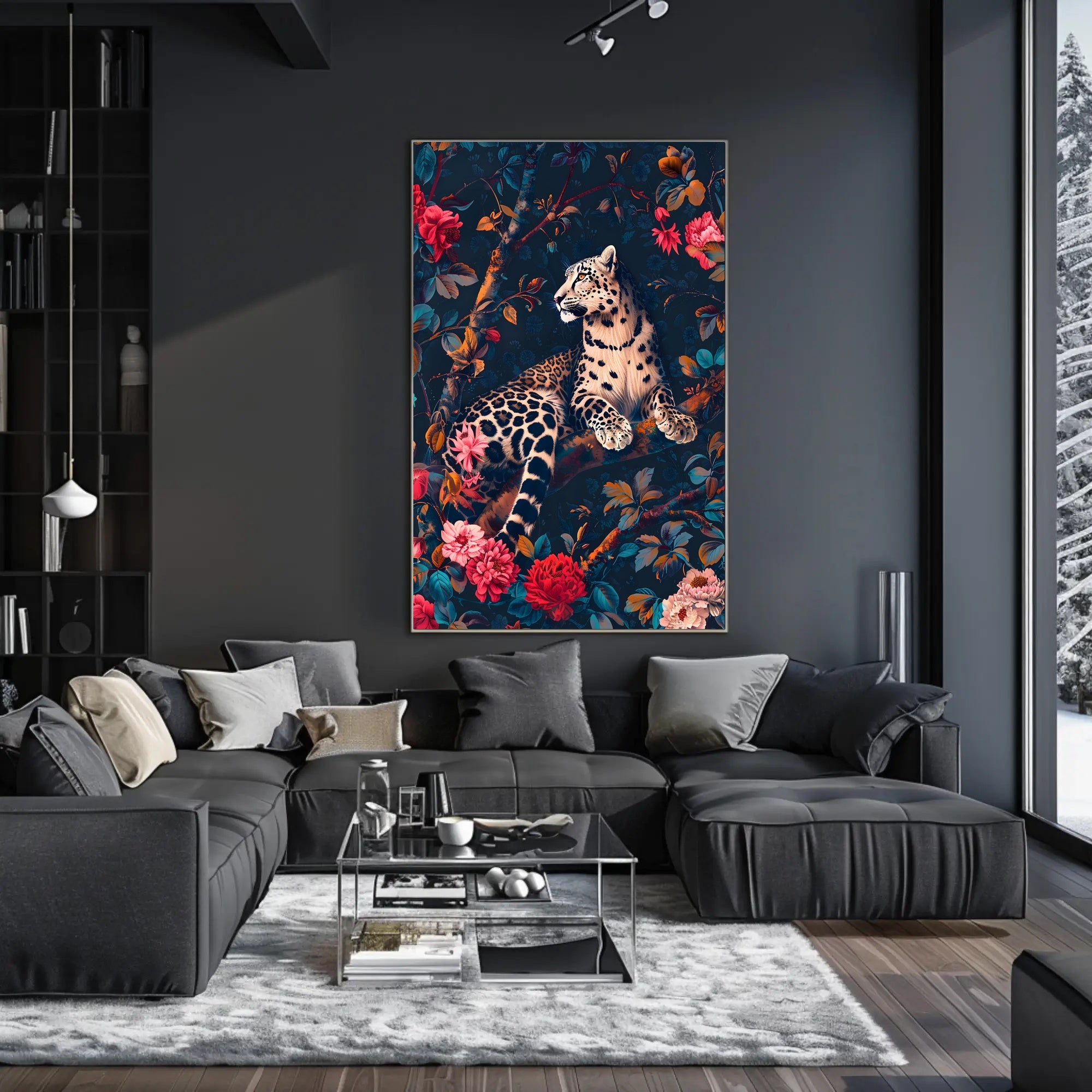 Majestic Leopard in Bloom Wall Art Print