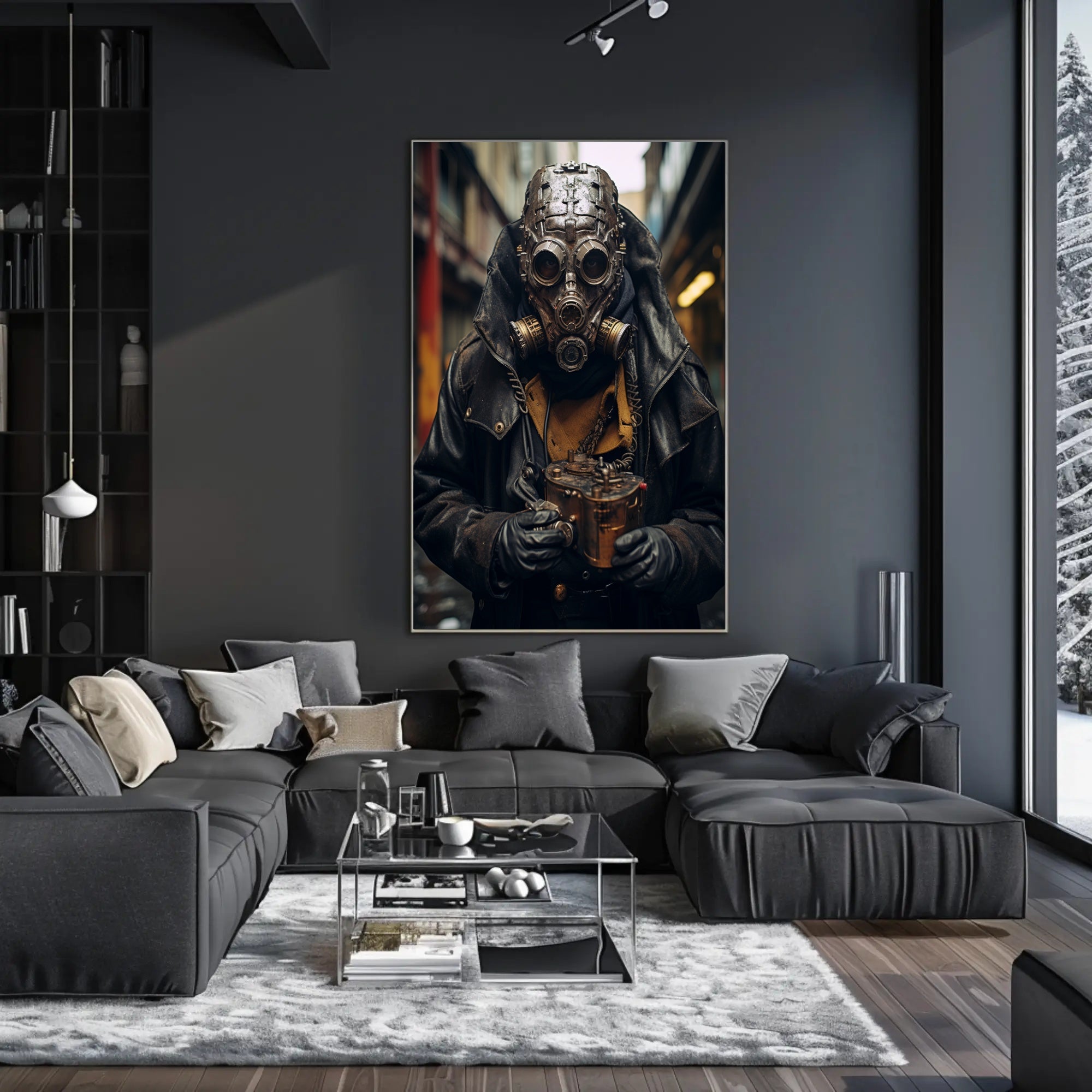 Dystopian Steampunk Survival Poster: Gritty, Mechanical, Urban Atmosphere
