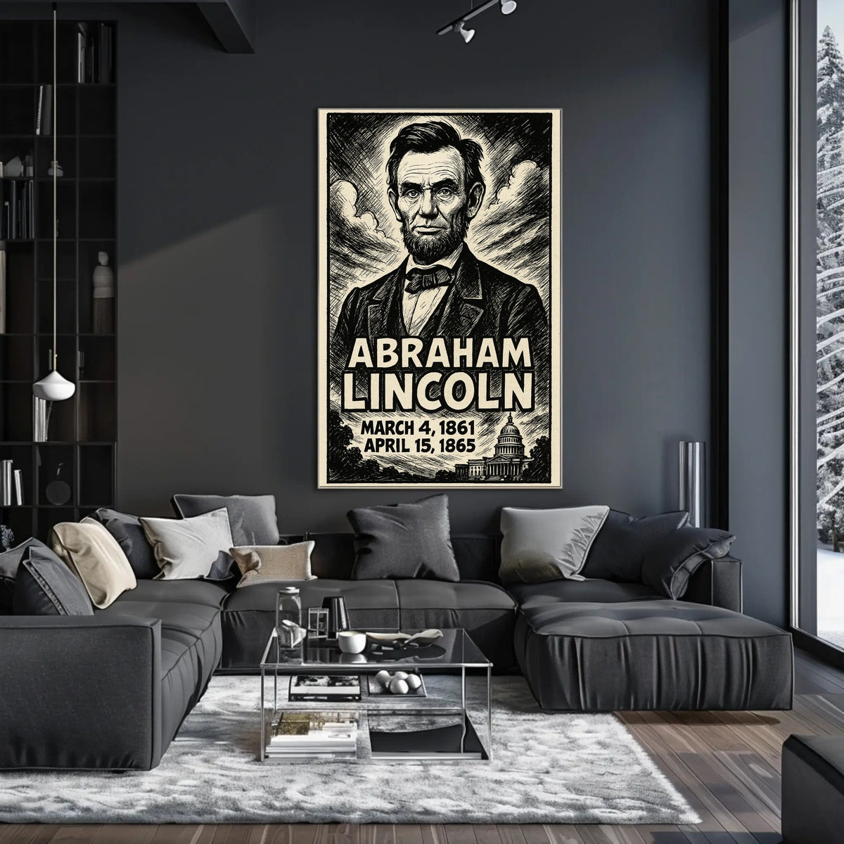 Abraham Lincoln 16th President of the United States B & W Comic Sketch Poster