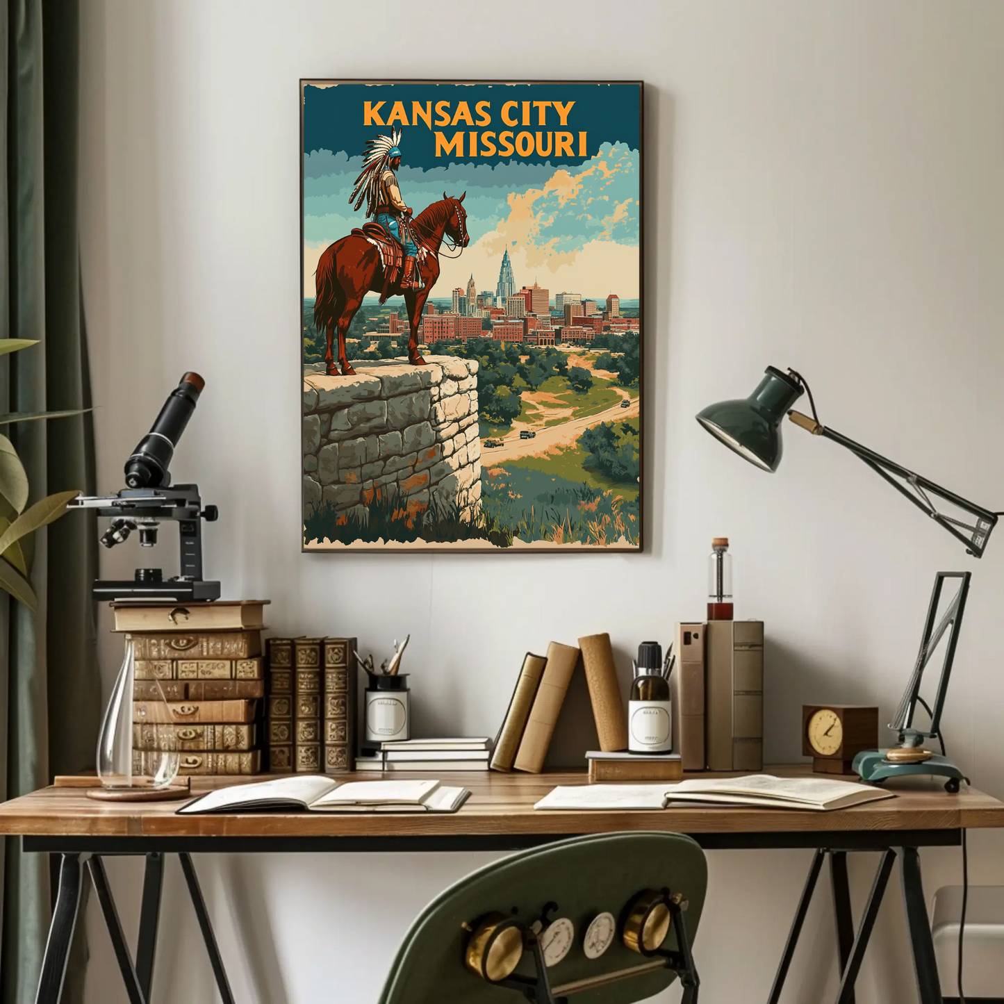 Kansas City Skyline Vintage Travel Poster