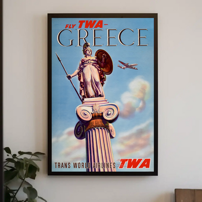 TWA to Greece 1955 Vintage Style Airline Travel Poster