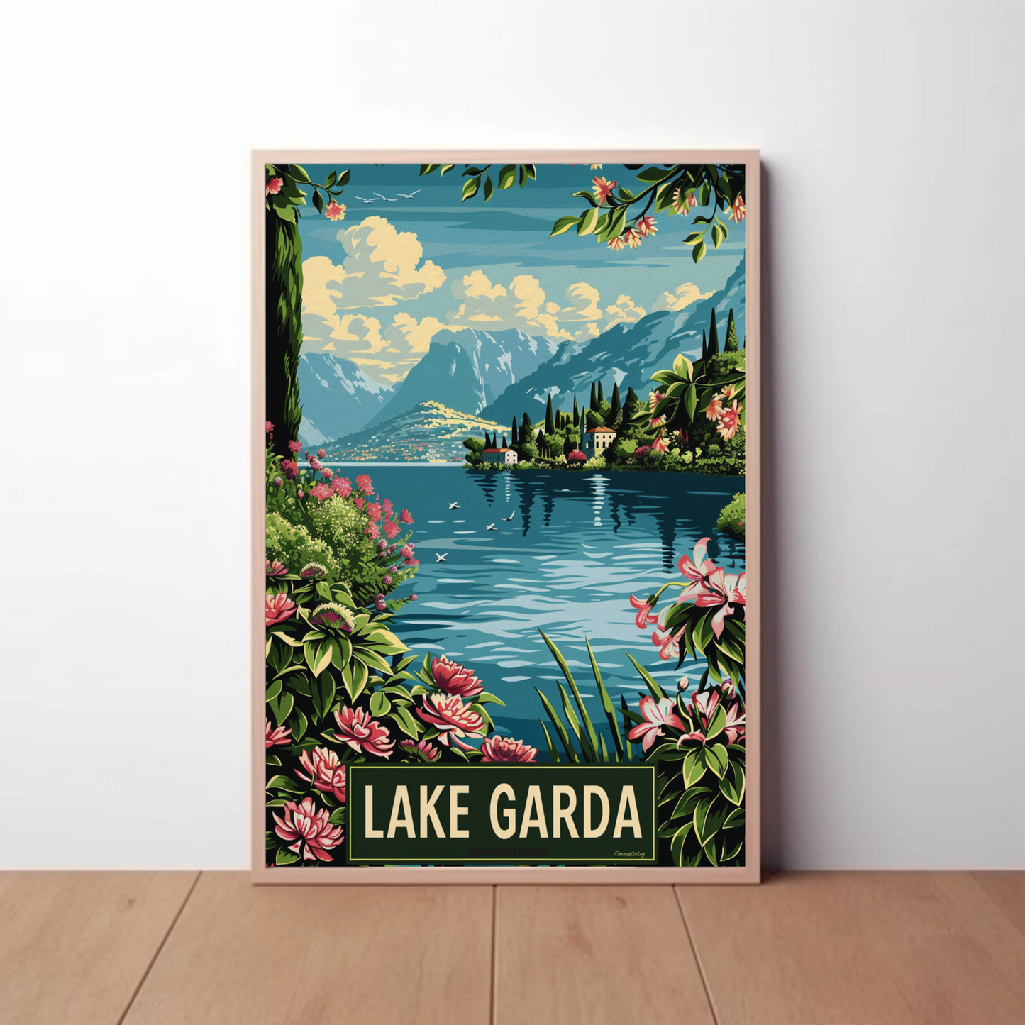 Lake Garda Botanical Shores Mountain View Travel Poster