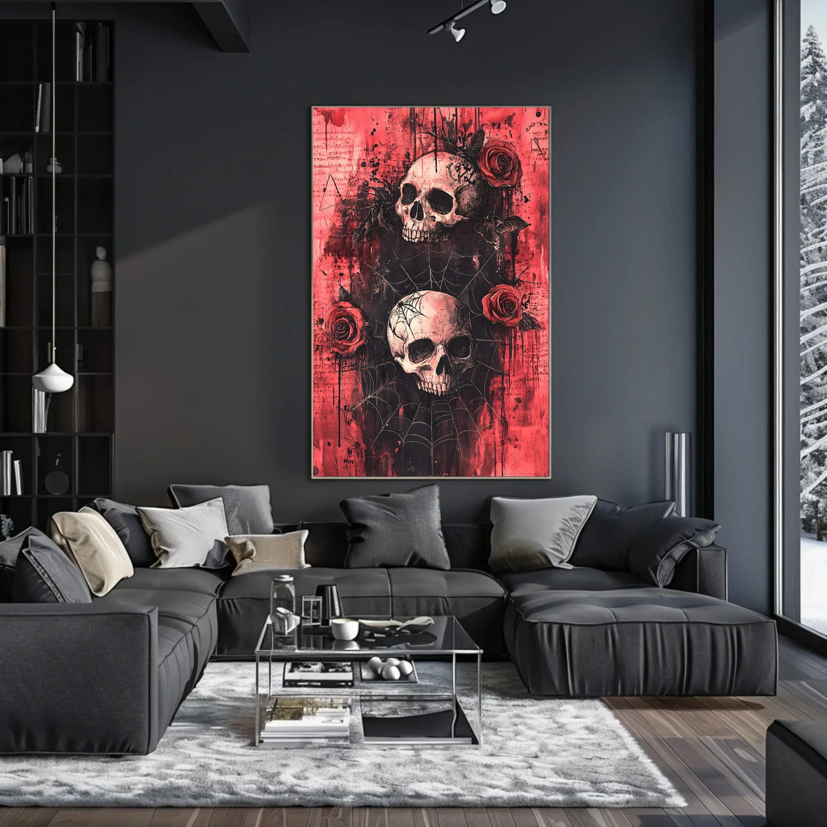 Dark Gothic Skulls with Roses Artistic or Pop Culture Poster