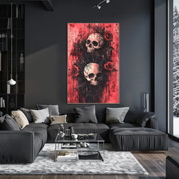 Dark Gothic Skulls with Roses Artistic or Pop Culture Poster