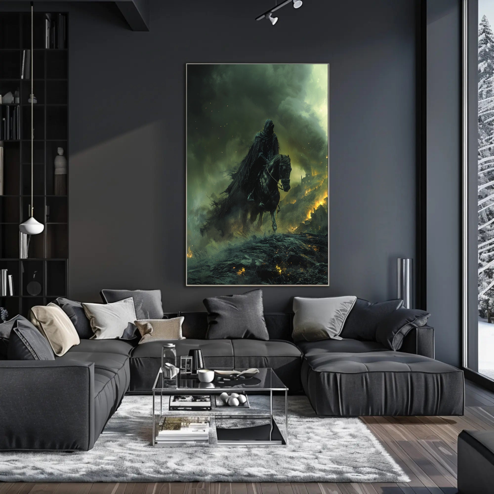 Dark Rider in Apocalyptic Scene Fantasy or Mythology Poster PosterGoat