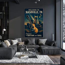 Nashville Music City Vintage Skyline Poster Art