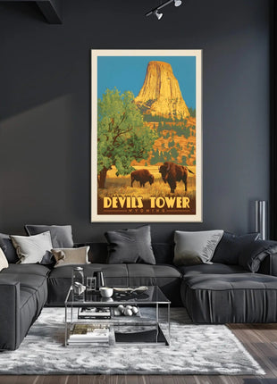 Devils Tower Wyoming Vintage Travel National Park Poster