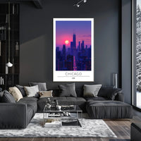 Chicago Skyline at Sunset Urban or Cityscape Poster