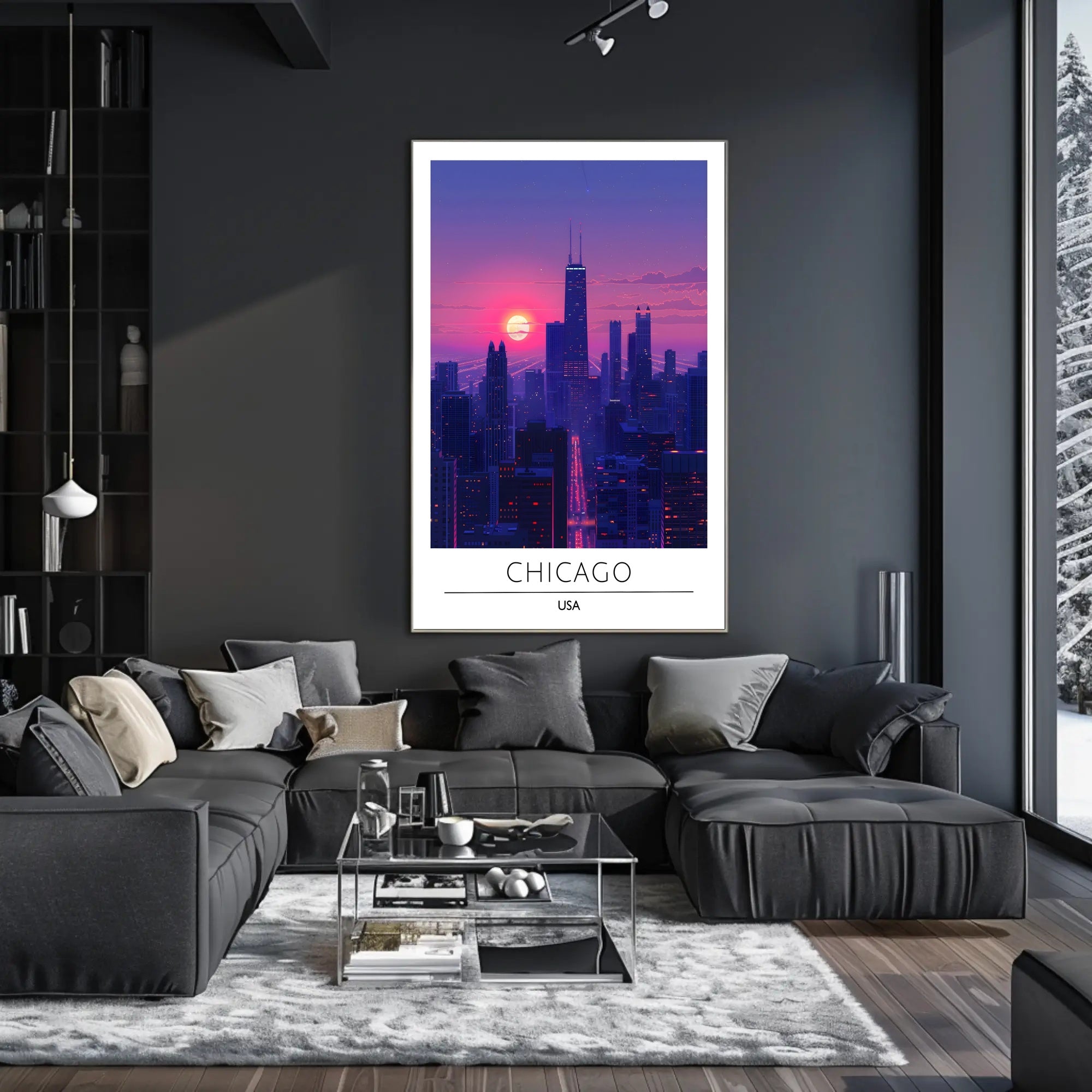 Chicago Skyline at Sunset Urban or Cityscape Poster