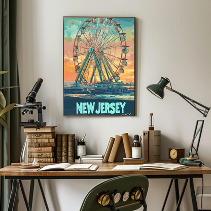 New Jersey Boardwalk Vintage Travel Poster