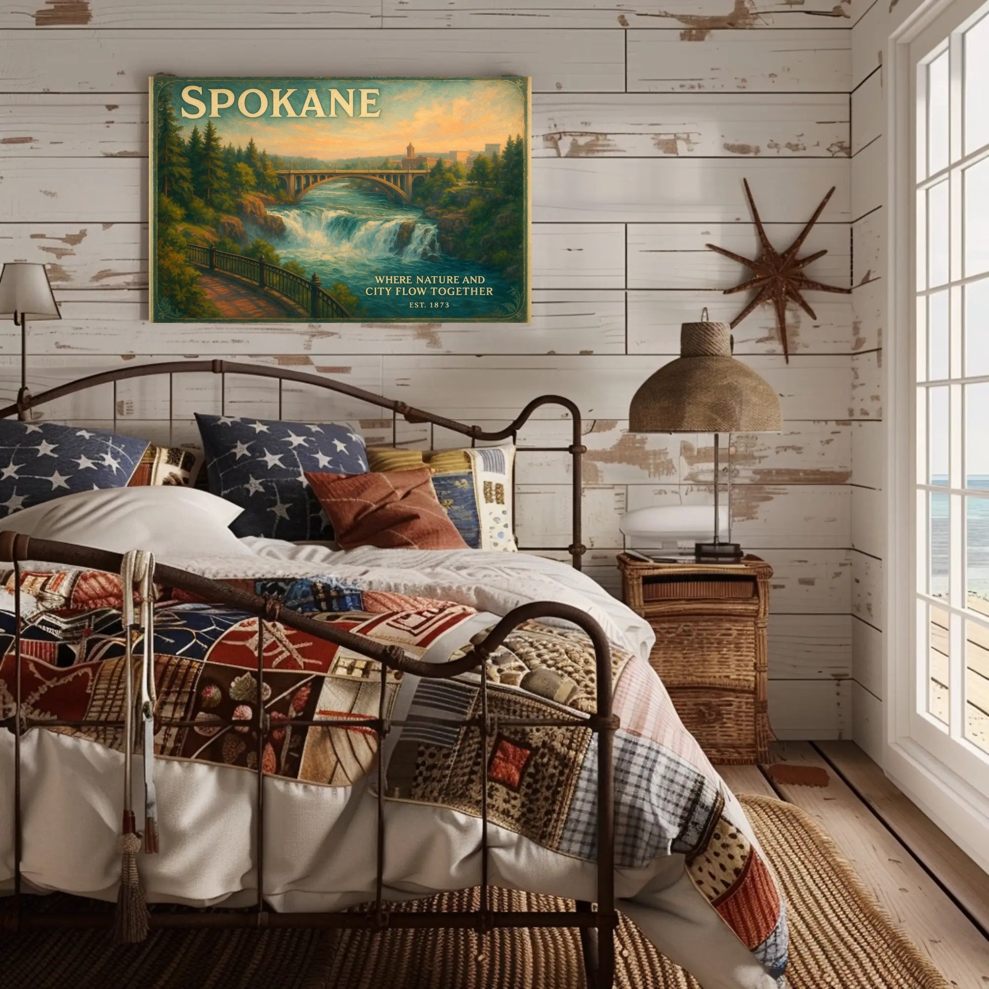 Spokane Nature and City Unite Travel Poster
