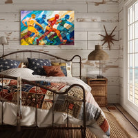 Dynamic Abstract Athletes: Vibrant Geometric Art Poster