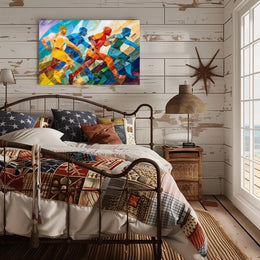 Dynamic Abstract Athletes: Vibrant Geometric Art Poster