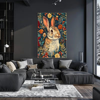 Enchanted Rabbit with Vibrant Flowers Animal Poster