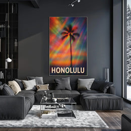 Vibrant Honolulu Skyline Digital Painting Poster