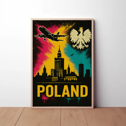Poland Warsaw Skyline Eagle Flight Art Travel Poster