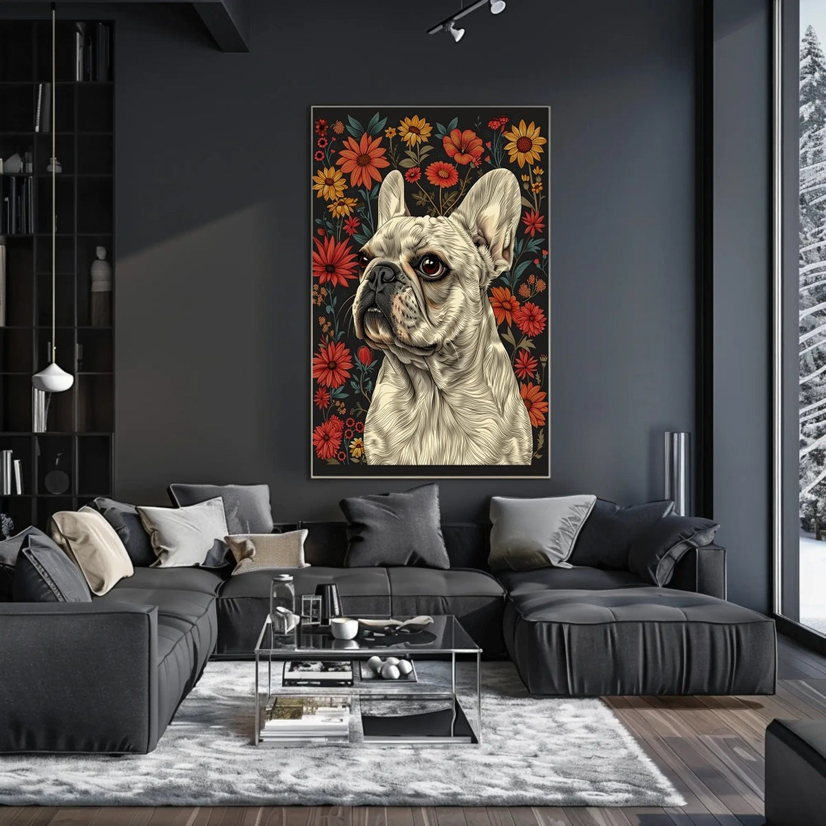 Floral Bulldog Portrait Poster