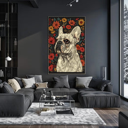 Floral Bulldog Portrait Poster