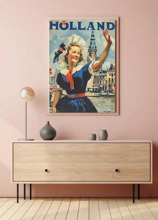 Vintage Holland Travel Poster Celebrates Traditional Dutch Heritage