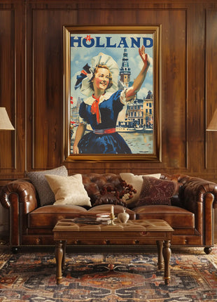 Vintage Holland Travel Poster Celebrates Traditional Dutch Heritage