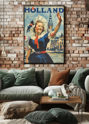 Vintage Holland Travel Poster Celebrates Traditional Dutch Heritage