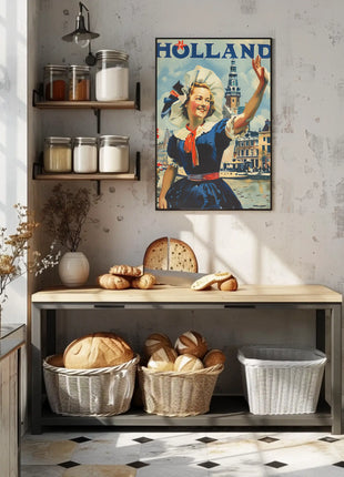 Vintage Holland Travel Poster Celebrates Traditional Dutch Heritage