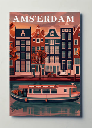Amsterdam's Charming Autumn Canal Scene Travel Poster