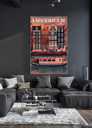 Amsterdam's Charming Autumn Canal Scene Travel Poster