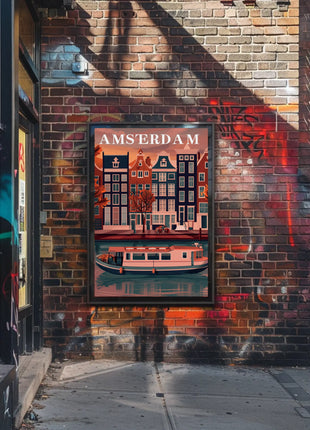 Amsterdam's Charming Autumn Canal Scene Travel Poster
