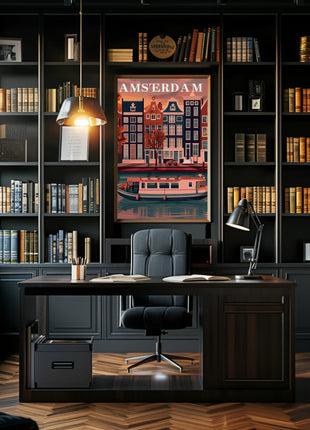 Amsterdam's Charming Autumn Canal Scene Travel Poster