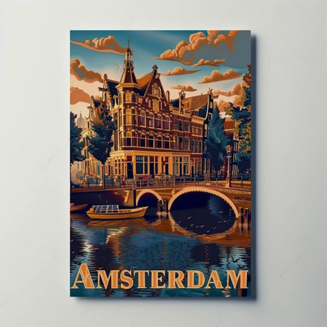 Amsterdam Tranquil Canals Vintage Travel Art Poster